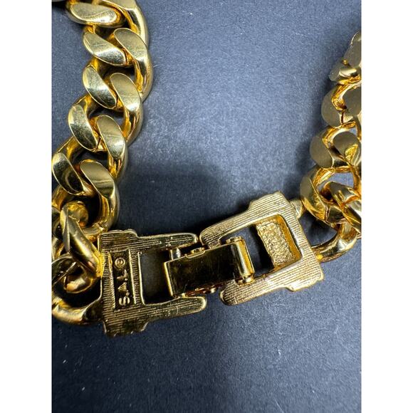 S.A.L. Swarovski Gold Clear Crystal Cuban Chain Link Chunky Statement Necklace - Picture 7 of 7